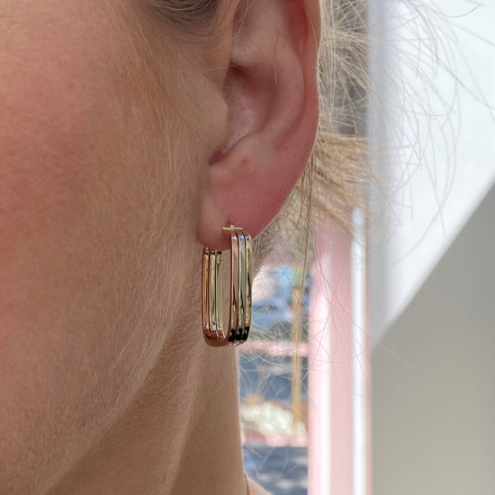 Tri Gold Square Hoop Earrings