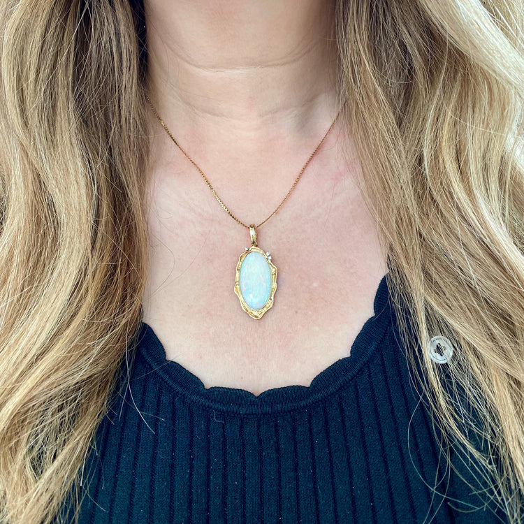 Opal & Diamond Oval Necklace