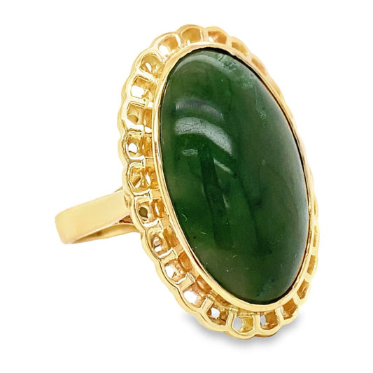 Scalloped Edge Oval Jade Ring