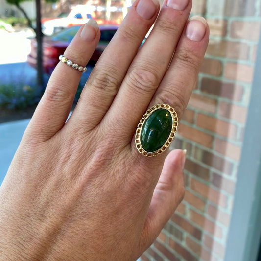 Scalloped Edge Oval Jade Ring