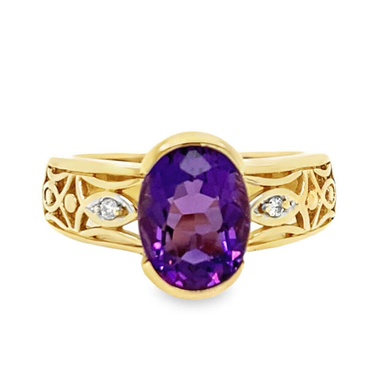 Filigree Band Amethyst & Diamond Ring