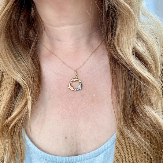 Tri Gold Circle Dolphin Necklace