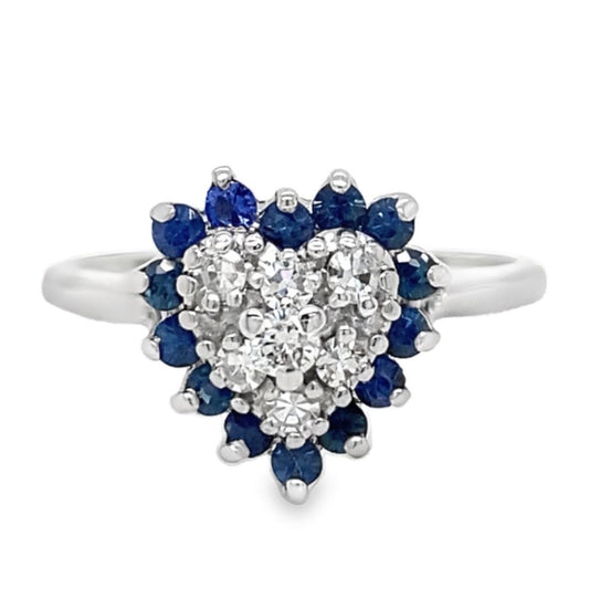 Sapphire & Diamond Heart Ring