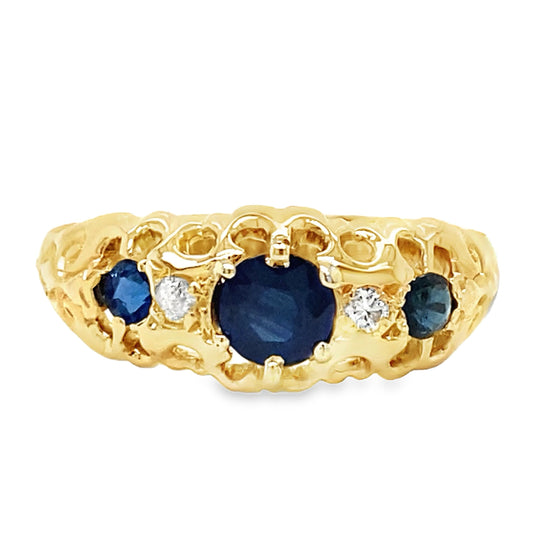 Sapphire & Diamond Three Stone Ring