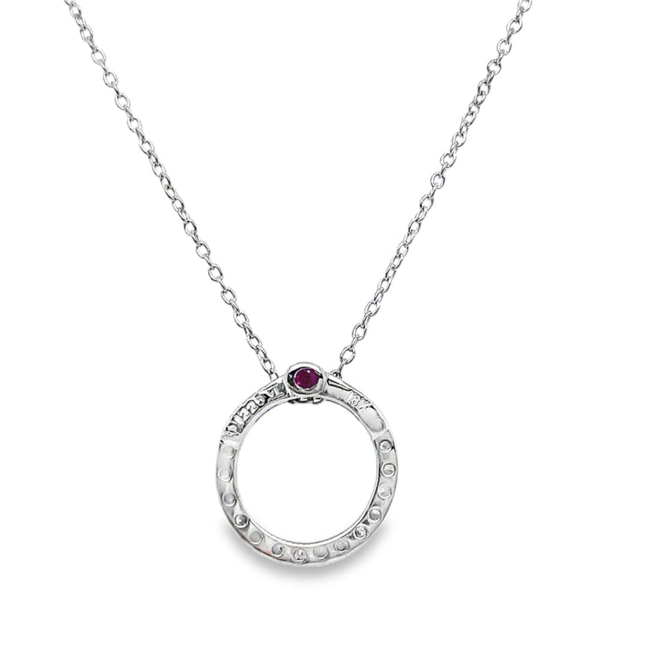 Diamond Circle Necklace with Ruby Accent