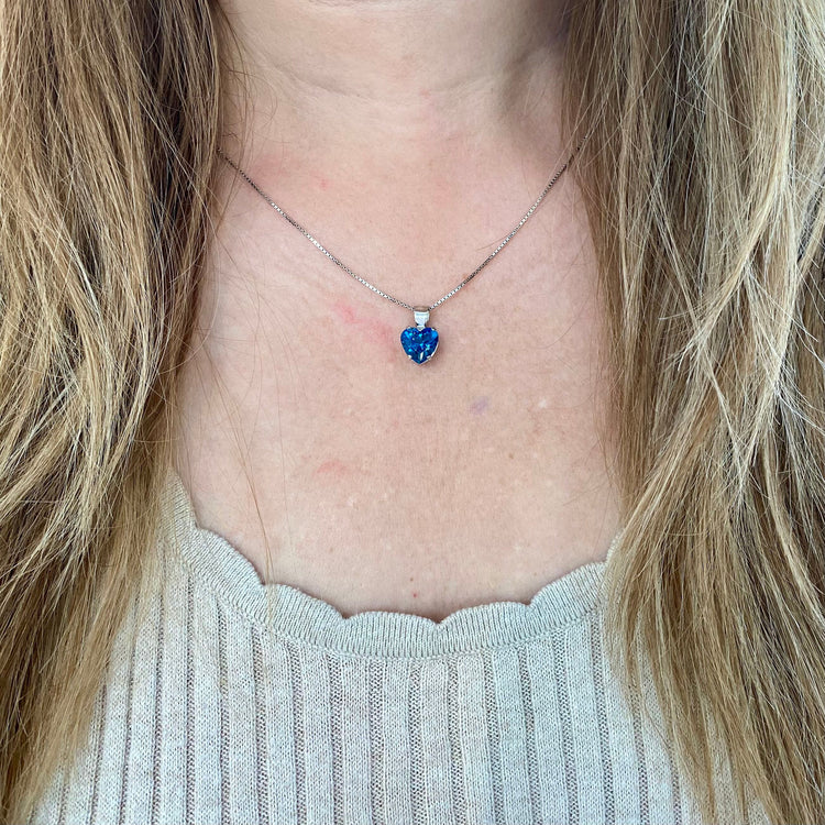 Heart Cut London Blue Topaz Necklace