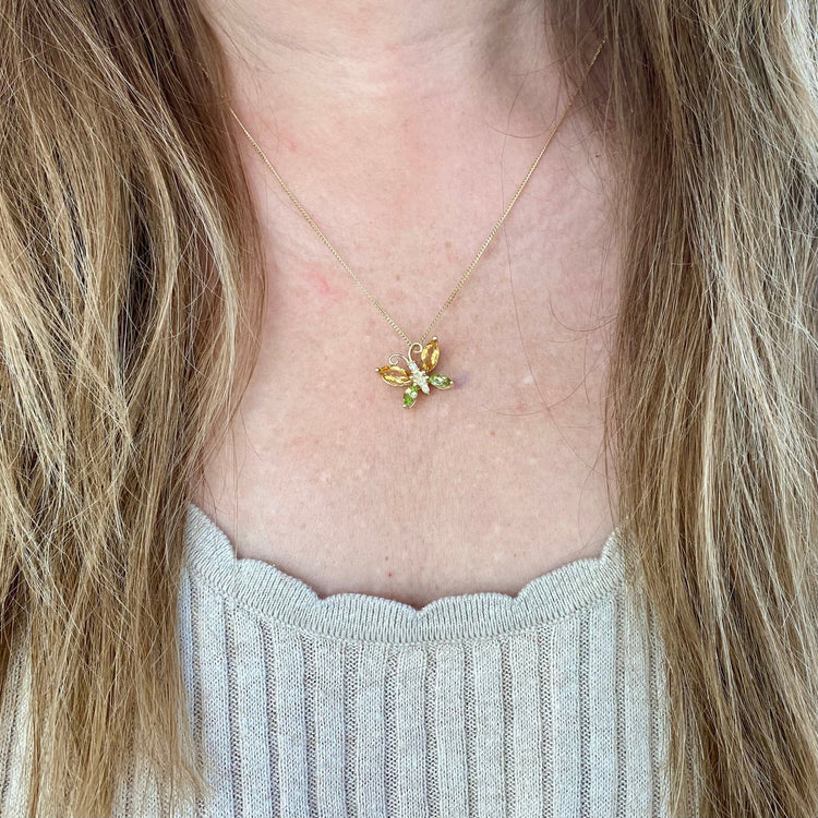 Citriine & Peridot Butterfly Necklace