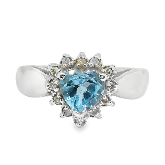 Blue Topaz & Diamond Heart Ring