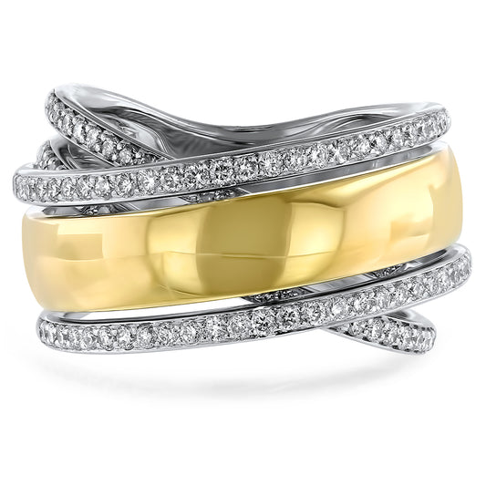 Two Tone Diamond Crossover Ring