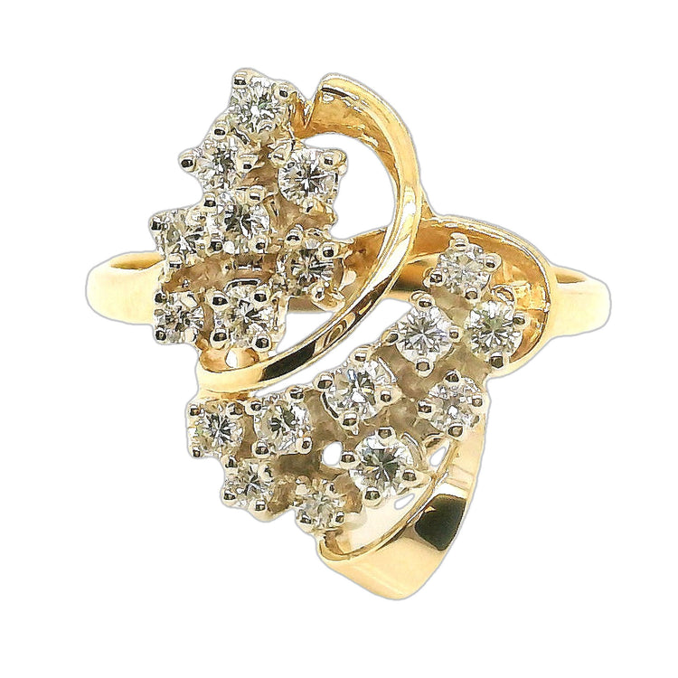 Gold Wave Cluster Diamond Ring