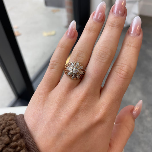 Domed Diamond Flower Ring