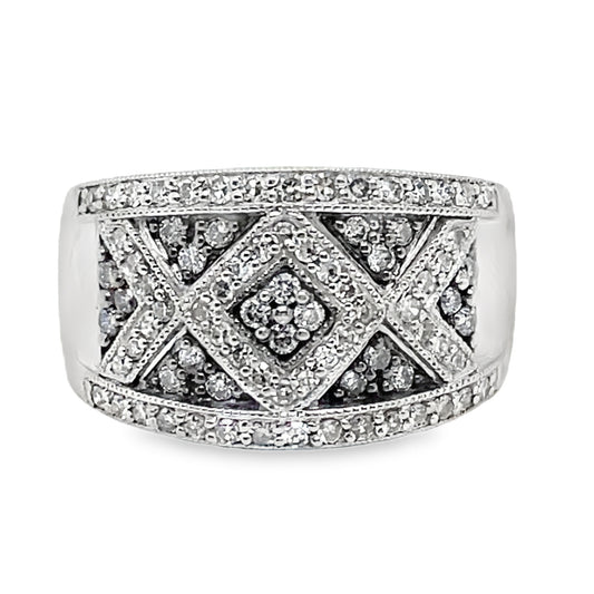 Black Rhodium Accent Wide Diamond Ring