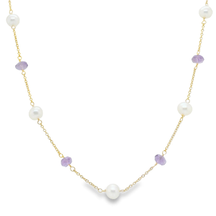 Pearl & Amethyst Station Necklace