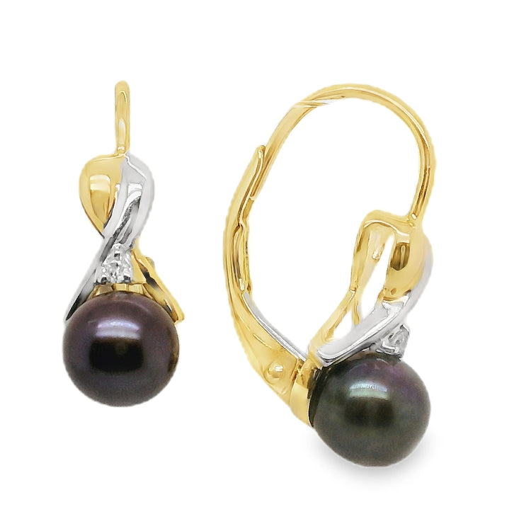 Black Pearl  & Diamond Drop Earrings