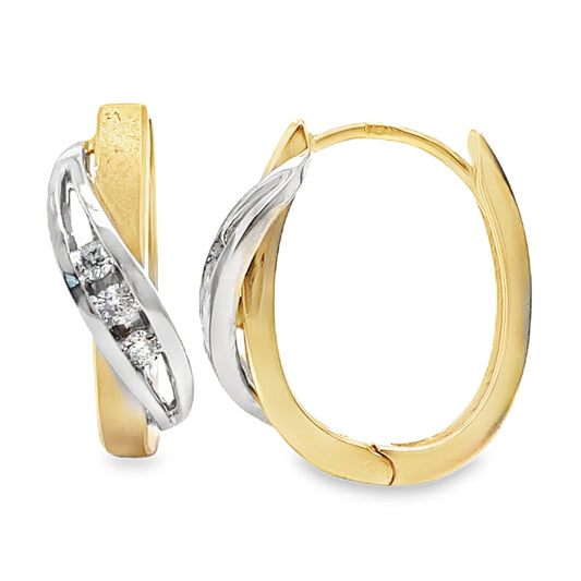 Yellow Gold Hoops with White Gold Diamond Swoop