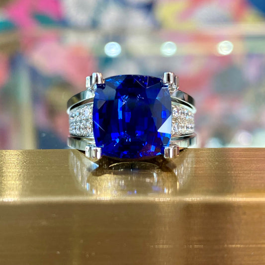 7.11CT Ceylon Sapphire & Diamond Ring