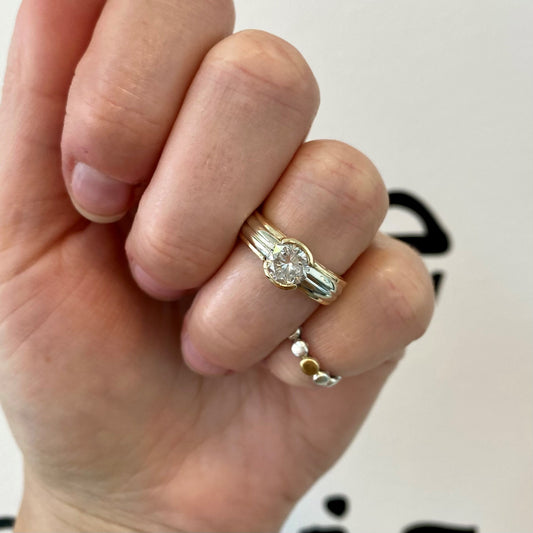 Two Tone Half Bezel Diamond Solitaire Ring