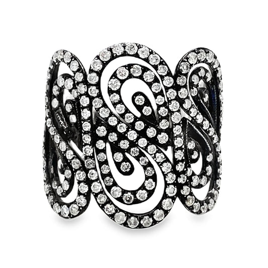 Black Rhodium Accent Diamond Swirl Ring