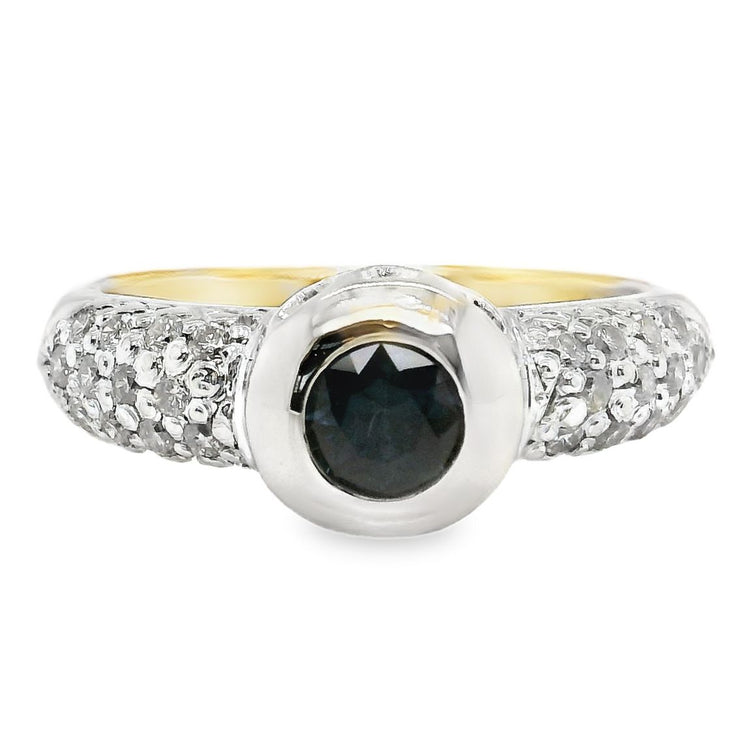 Pave Diamond & Bezel Sapphire Ring