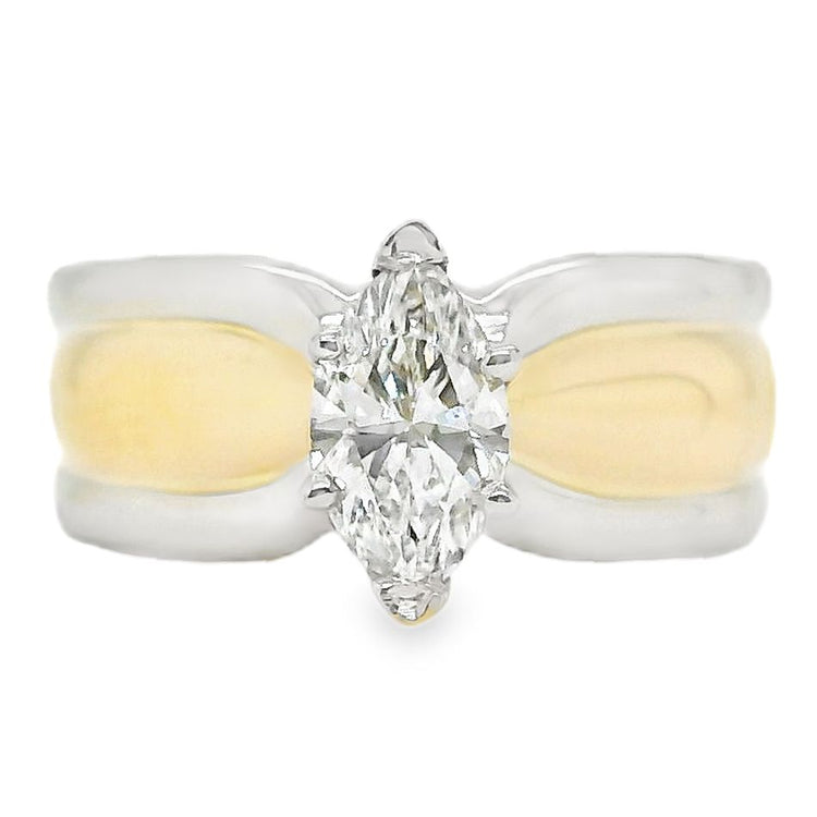 Two Tone Wide Marquise Solitaire Ring