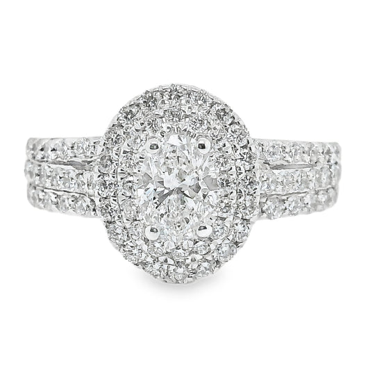 Double Diamond Halo Canadian Oval Diamond Ring