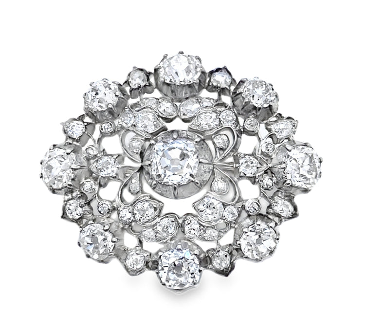 8.81TCW Mine Cut Diamond Brooch