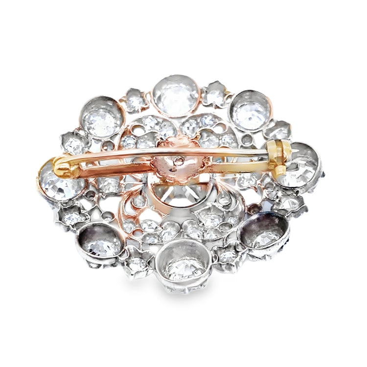 8.81TCW Mine Cut Diamond Brooch