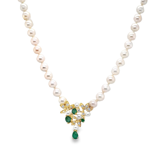 Emerald & Diamond Accent Pearl Strand