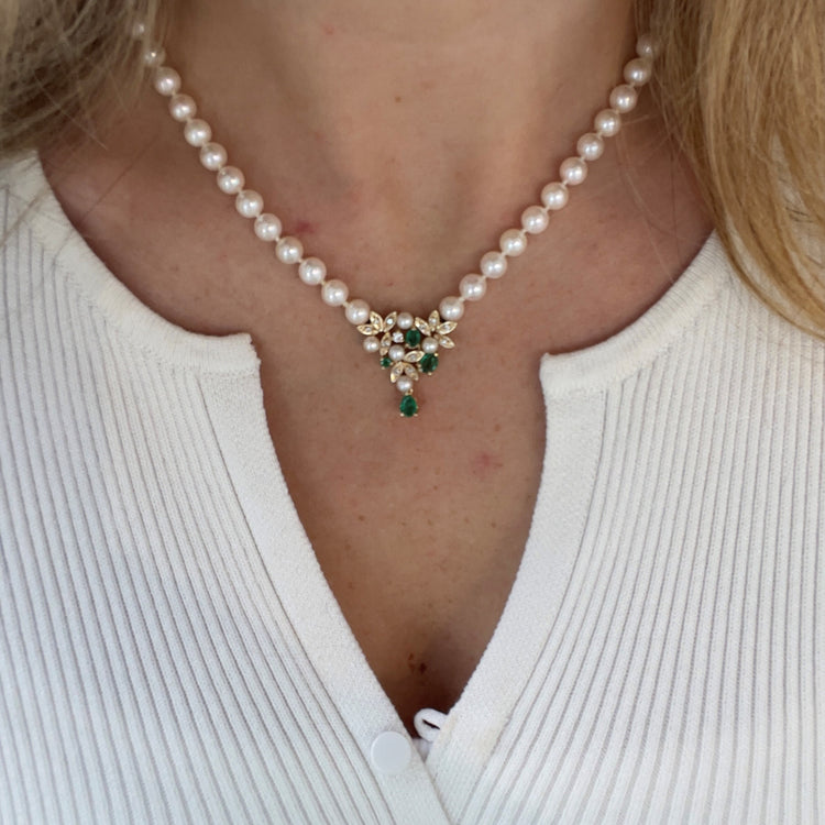 Emerald & Diamond Accent Pearl Strand