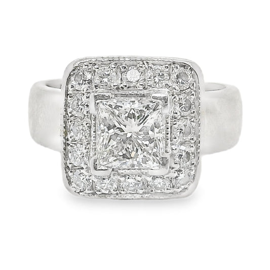 Platinum Square Halo Diamond Ring