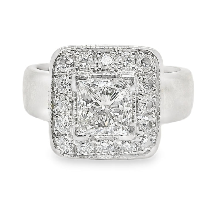 Platinum Square Halo Diamond Ring