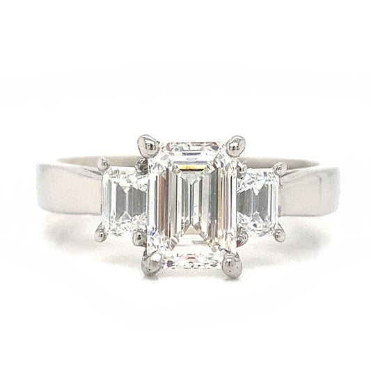 Three Stone Emerald Cut Diamond Ring